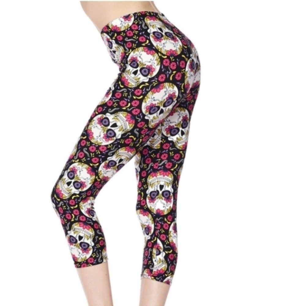 Flower Skulls Print Leggings One‎ Size